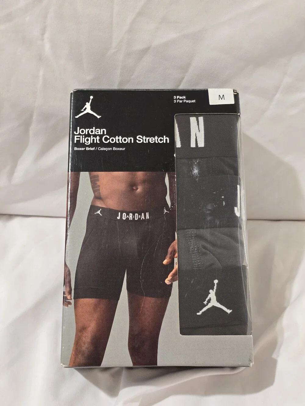 NWT Jordan Men's 3 Pack Flight Cotton Stretch Boxer Brief Medium Gray Black